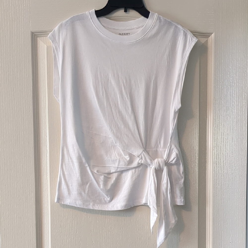 Old Navy White Short Sleeve Tie-Front Tee